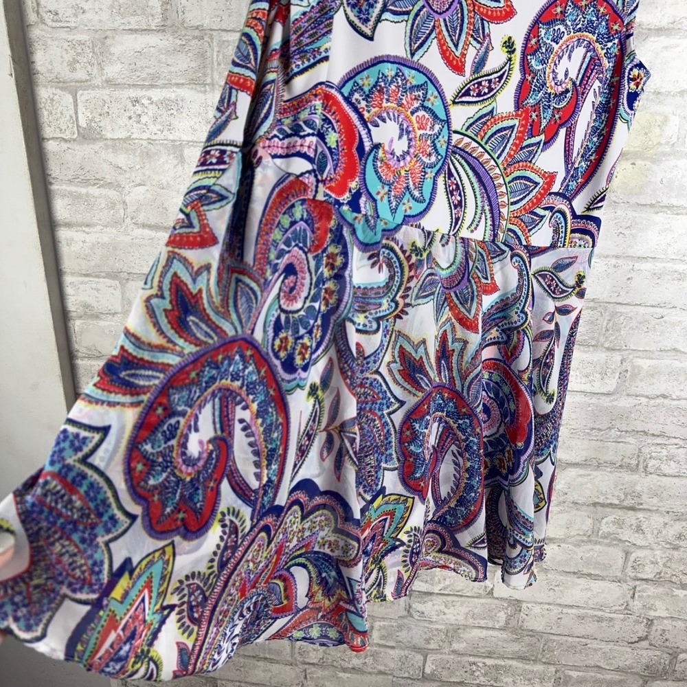 Susan Graver Liquid Knit Popover Sleeveless Top Paisley Tiered Ruffle Hem Size M - Picture 9 of 11